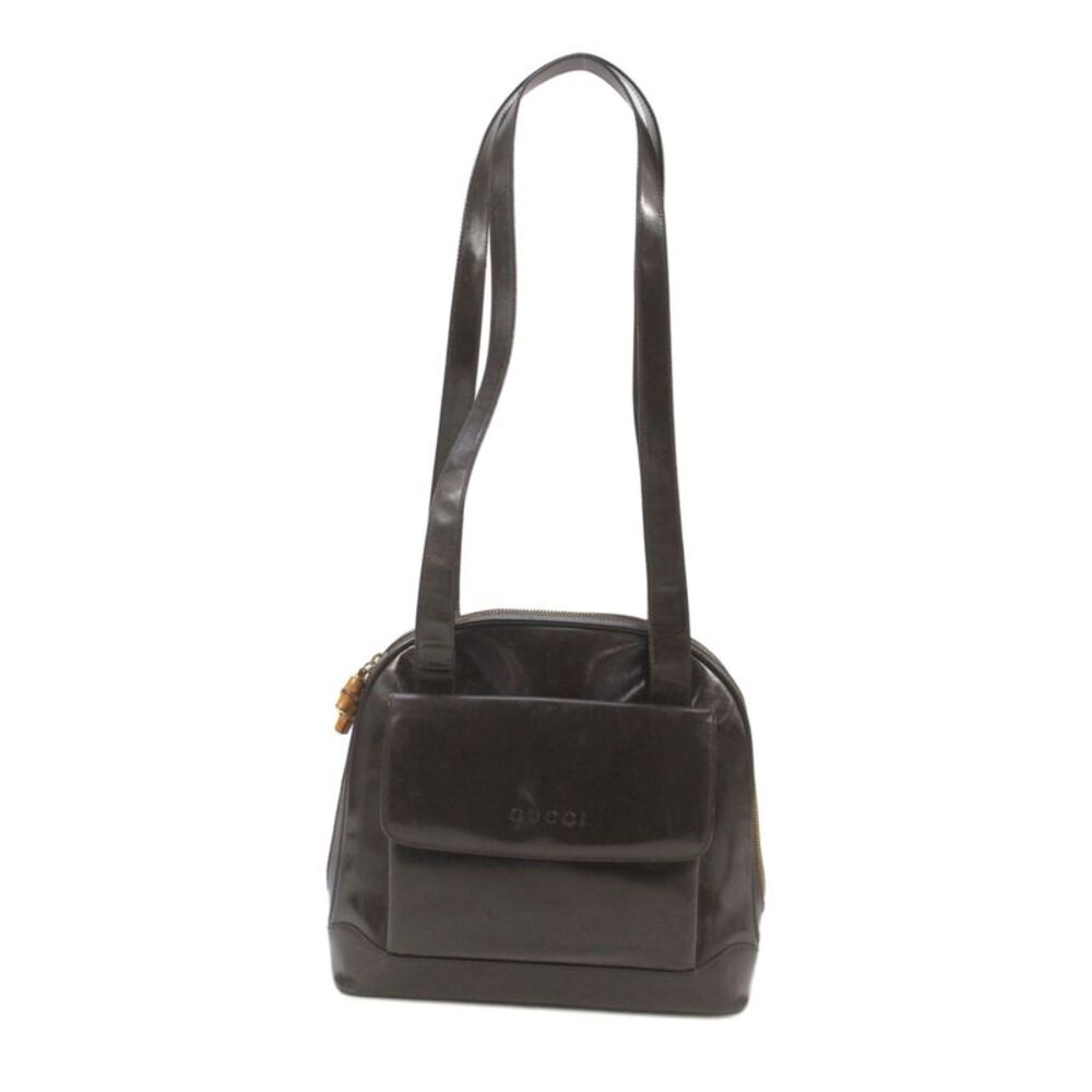 Gucci Womens Double Handle Zip Top Logo Pocket Front Shoulder Handbag Brown
